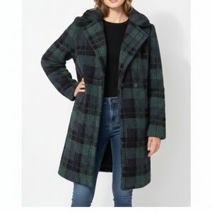Belle Vere Teddy Bouclé Double Breasted Oversized Coat Tartan Plaid‎ Preppy